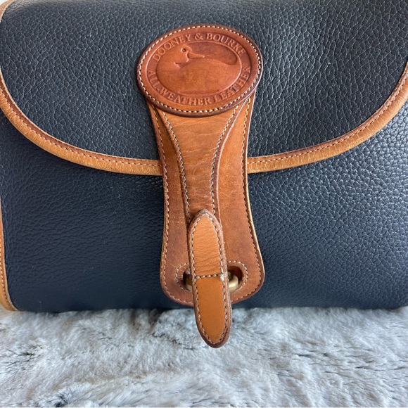Dooney & Bourke Vintage Blue Pebbled Leather with Brown Trim Flap Shoulder Bag - Picture 6 of 16